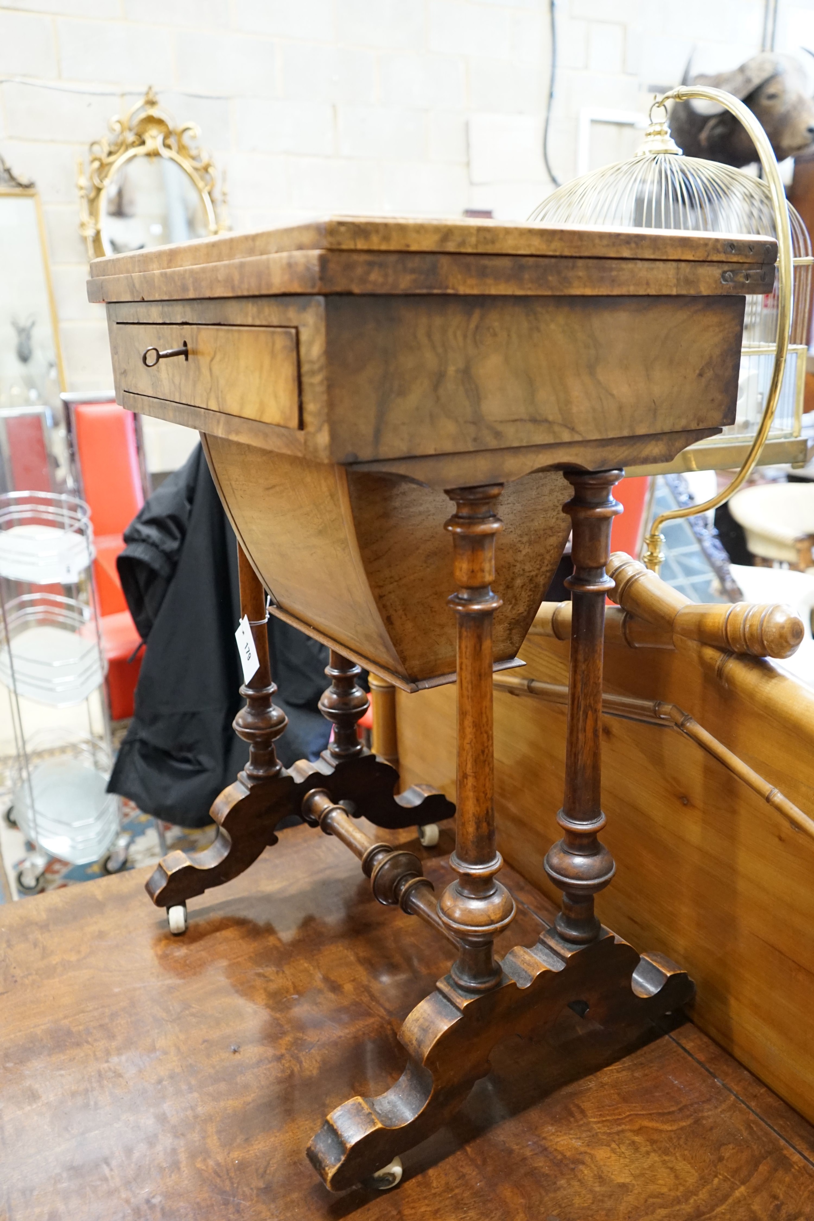 A Victorian walnut and marquetry worktable, width 51cm depth 38cm height 72cm